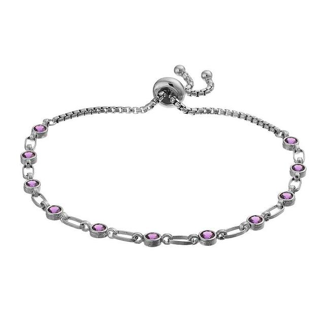 Kristen Kesho Sterling Silver Lab-Created Amethyst Tennis Adjustable Bolo Bracelet, Womens Product Image