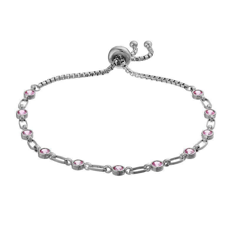 Kristen Kesho Sterling Silver Lab-Created Pink Sapphire Tennis Adjustable Bolo Bracelet, Womens Grey Product Image