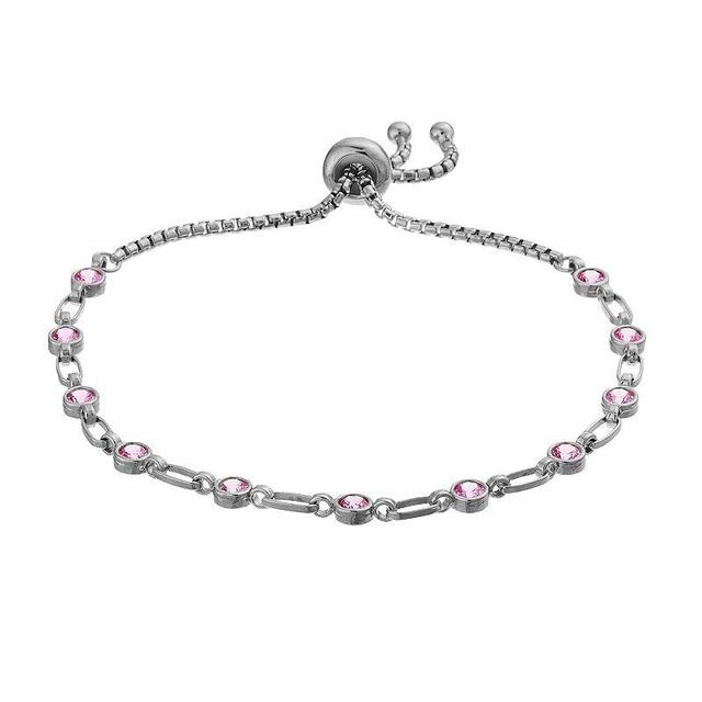 Kristen Kesho Sterling Silver Lab-Created Pink Sapphire Tennis Adjustable Bolo Bracelet, Womens Grey Product Image