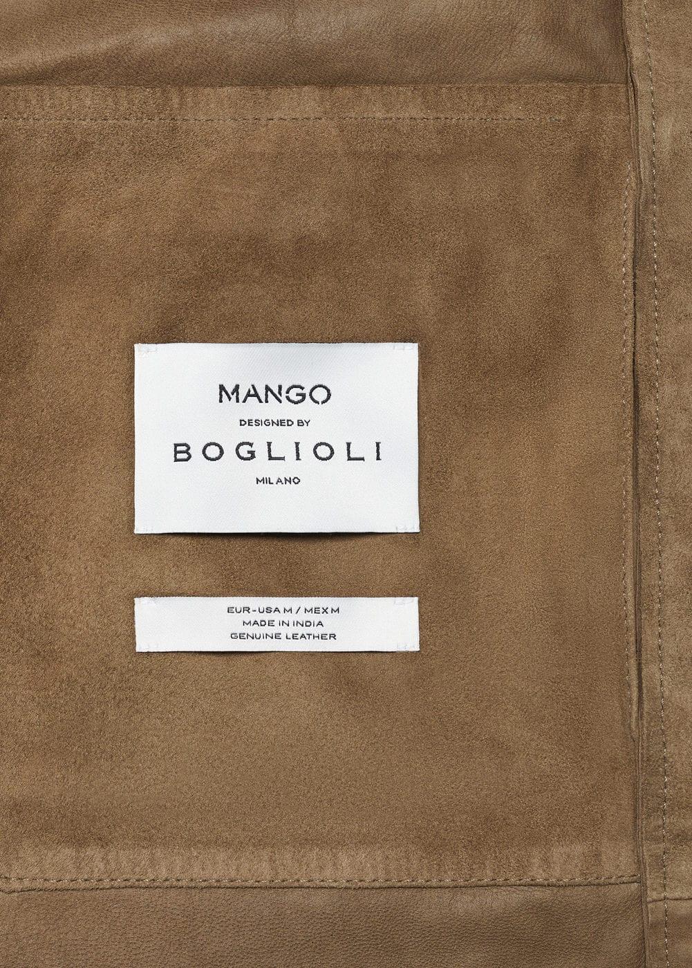 MANGO MAN - Overshirt with 100% suede leather pocket brownMen Product Image