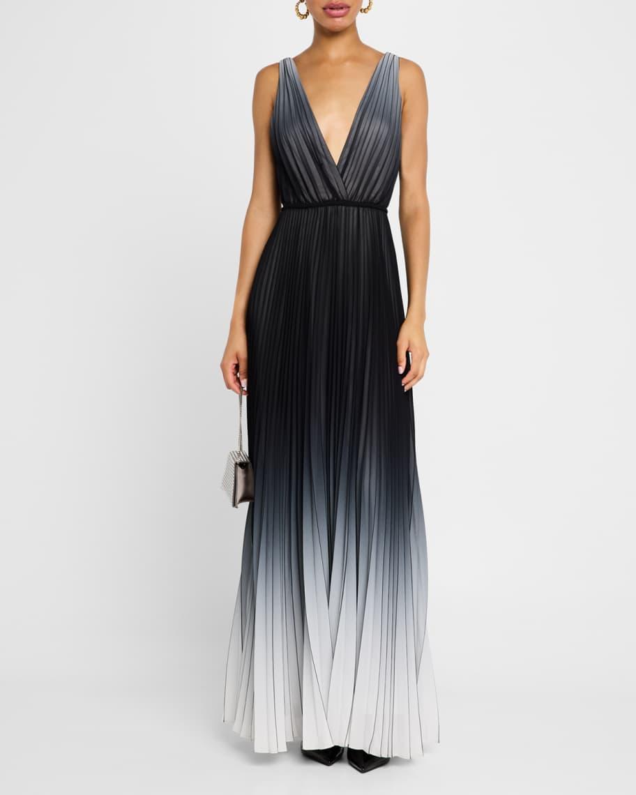 Deep V-Neck Pleated Ombre Gown Product Image