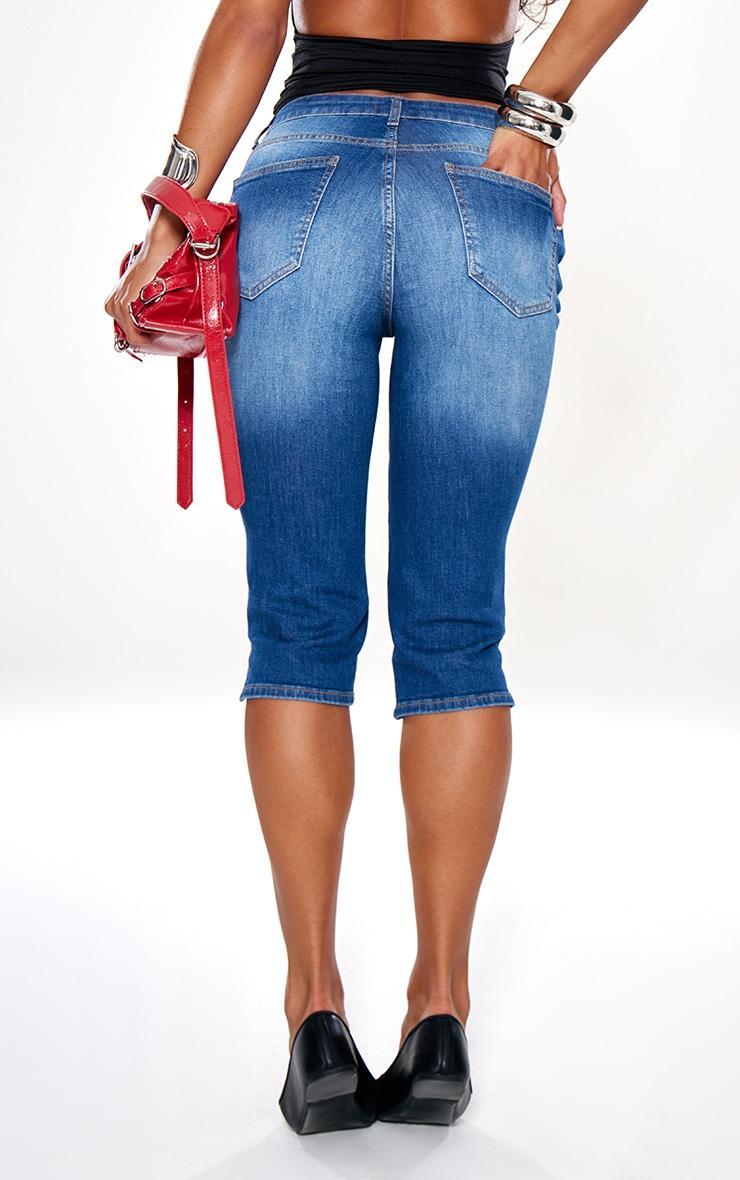 Mid Blue Wash Cropped Denim Capris Product Image