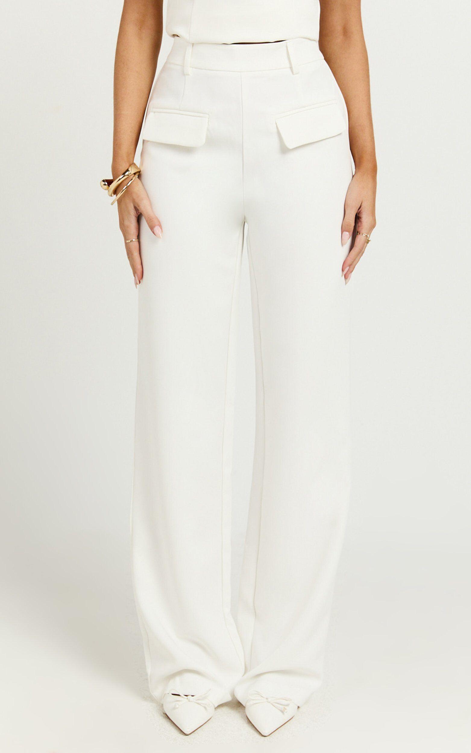 Paxton Pants - High Waisted Straight Leg Pants in Cream Product Image