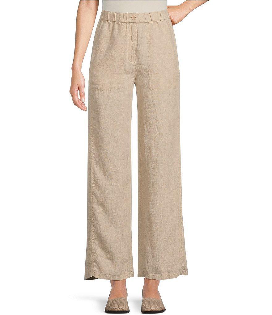 Eileen Fisher Organic Linen Elastic Waist Relaxed Wide-Leg Pocketed Ankle Pants product image