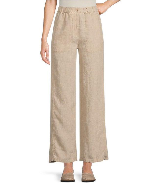 Eileen Fisher Organic Linen Elastic Waist Relaxed Wide-Leg Pocketed Ankle Pants Product Image