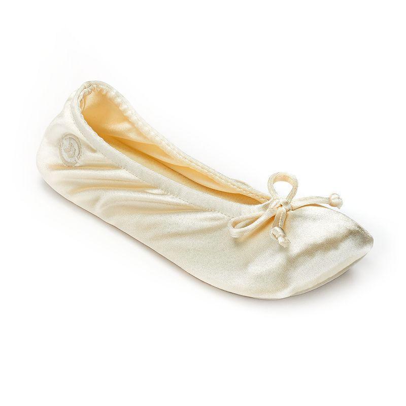 isotoner Satin Womens Ballerina Slippers Dark Beige Product Image