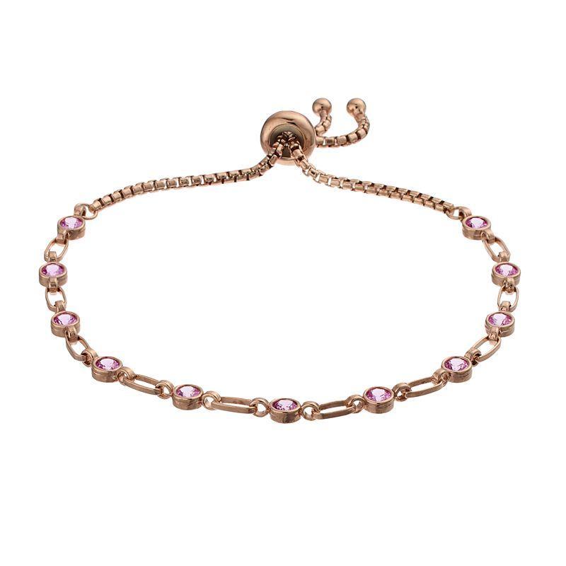 Kristen Kesho Sterling Silver Lab-Created Pink Sapphire Tennis Adjustable Bolo Bracelet, Womens Pink Tone Product Image