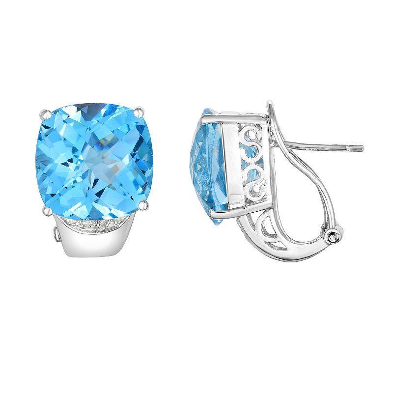 Sterling Silver Blue Topaz & Diamond Earrings, Womens Product Image