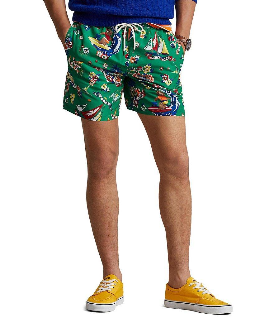 Polo Ralph Lauren Classic-Fit Traveler Polo Bear 5.75#double; Inseam Swim Trunks Product Image