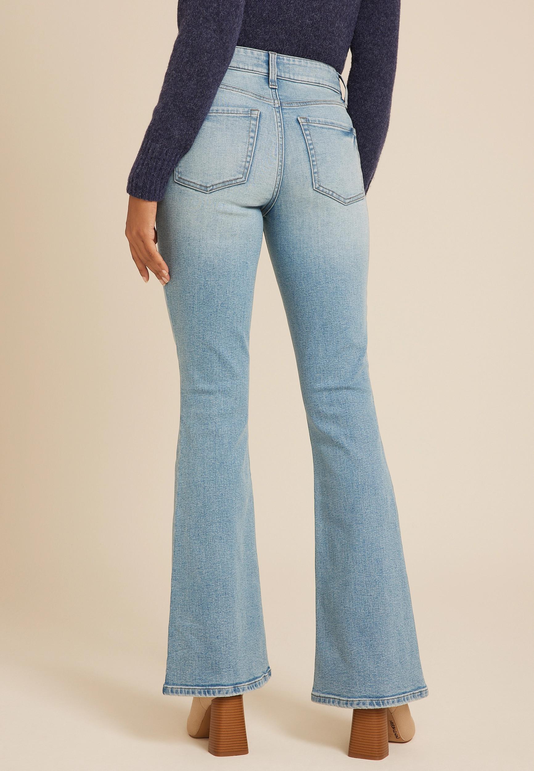 Curvy High Rise Ripped Flare Jean Product Image