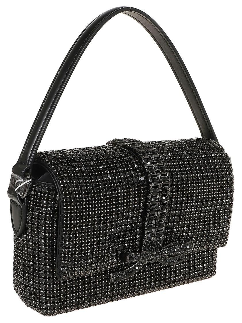 SELF-PORTRAIT Micro Bag With Rhinestone Chainmail And Bow In Black Product Image