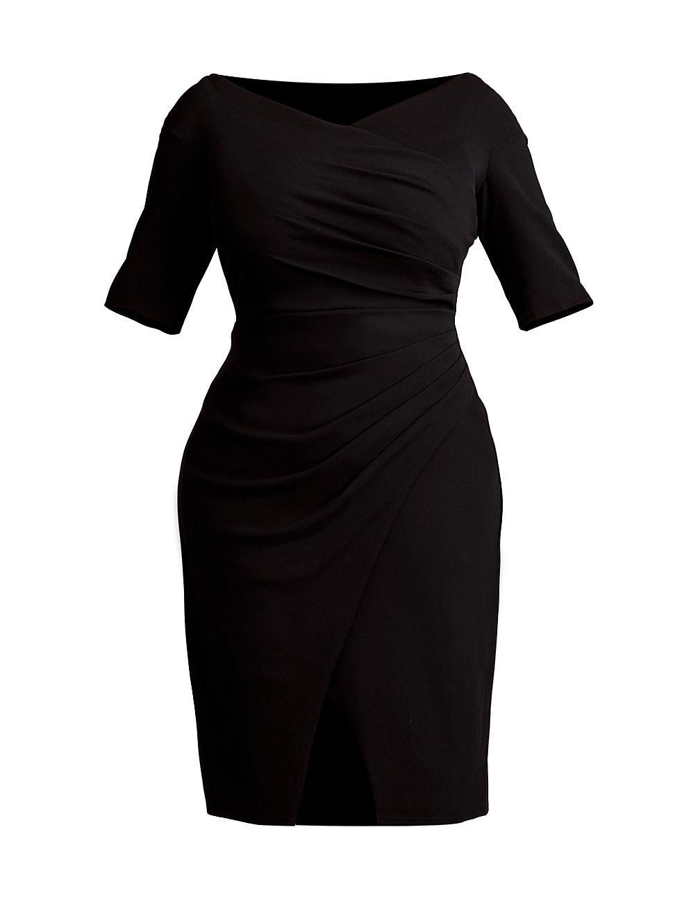 Plus Size Pleated Faux-Wrap Crepe Midi Dress Product Image