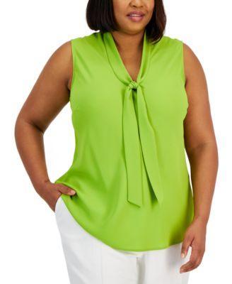 Plus Size Tie-Neck Blouse  Product Image