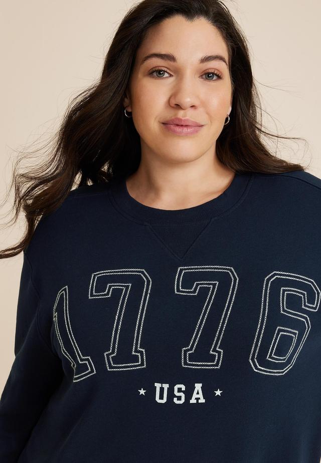 Maurices Plus Size Womens 1776 Usa Embroidered Sweatshirt Blue Size 1X Product Image