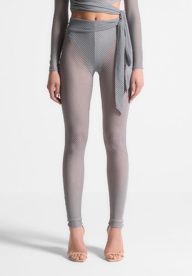 Ribbed Sheer Leggings with Tie - Grey Female Product Image