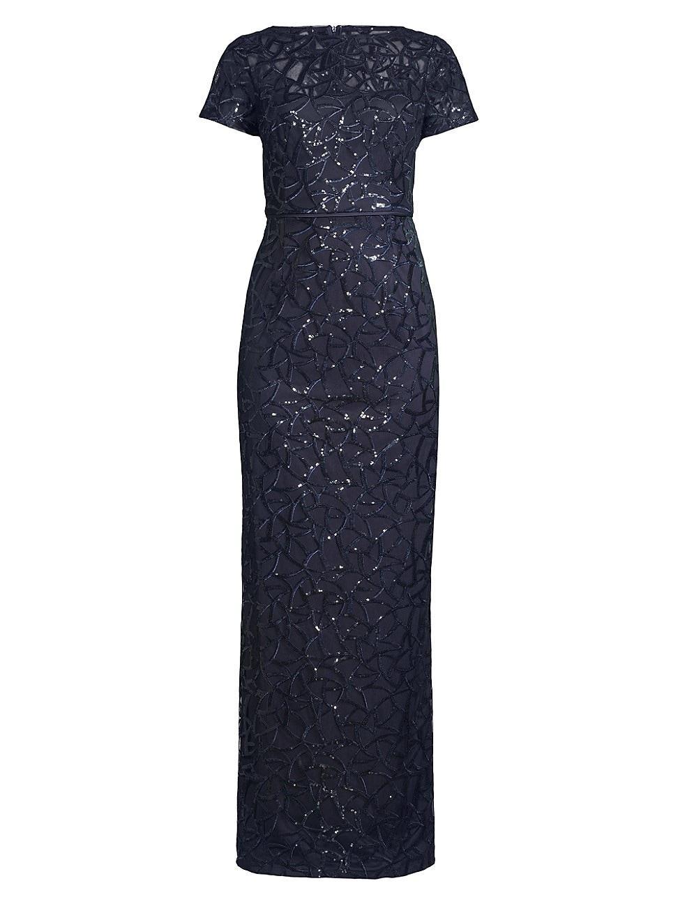 Womens Sequined Illusion-Neck Gown Product Image