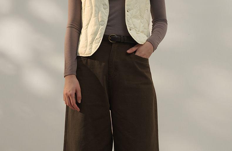 High Rise Plain Crop Wide Leg Pants Product Image