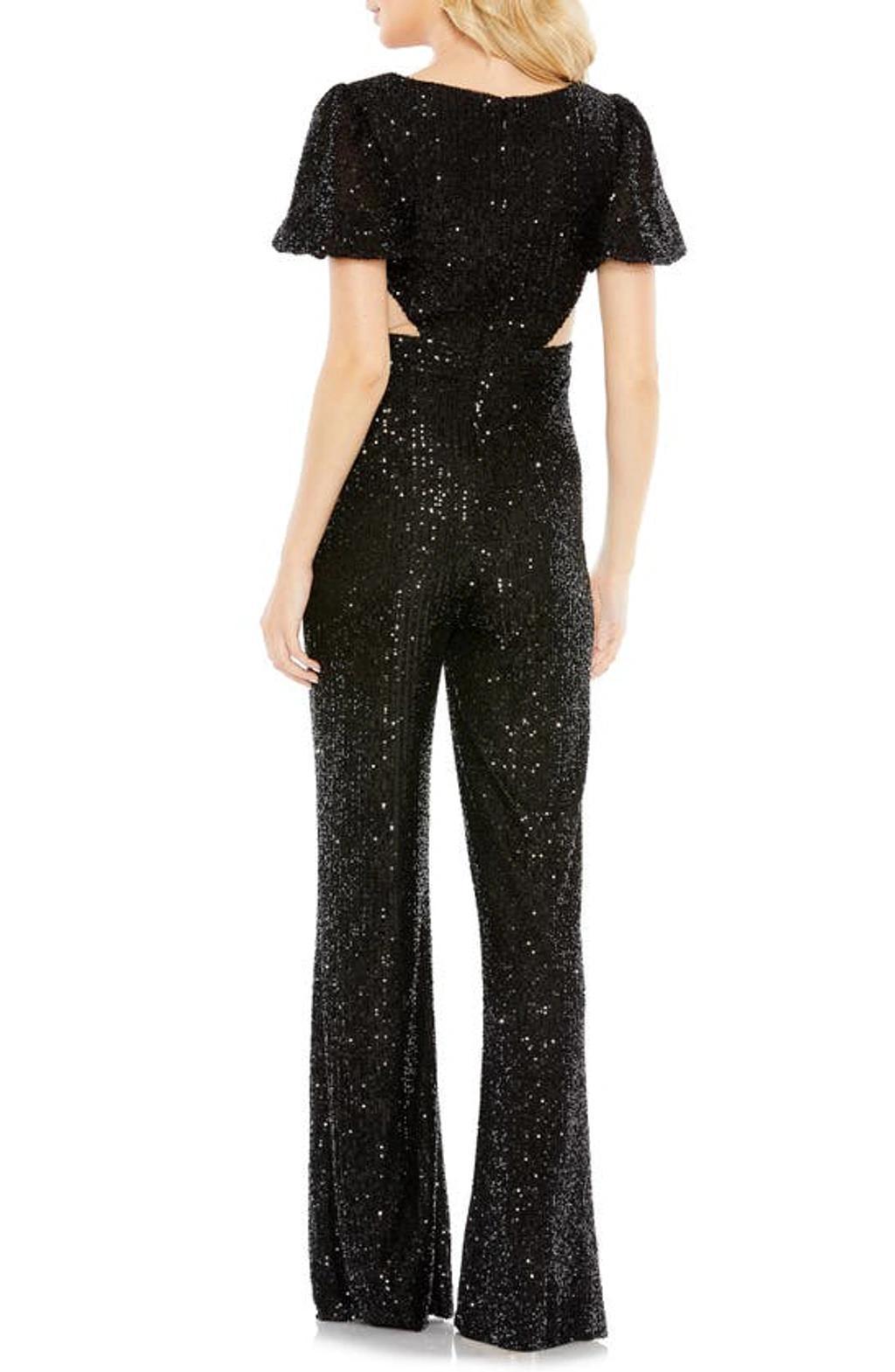 Sequin Cutout Wide Leg Jumpsuit In Black Product Image