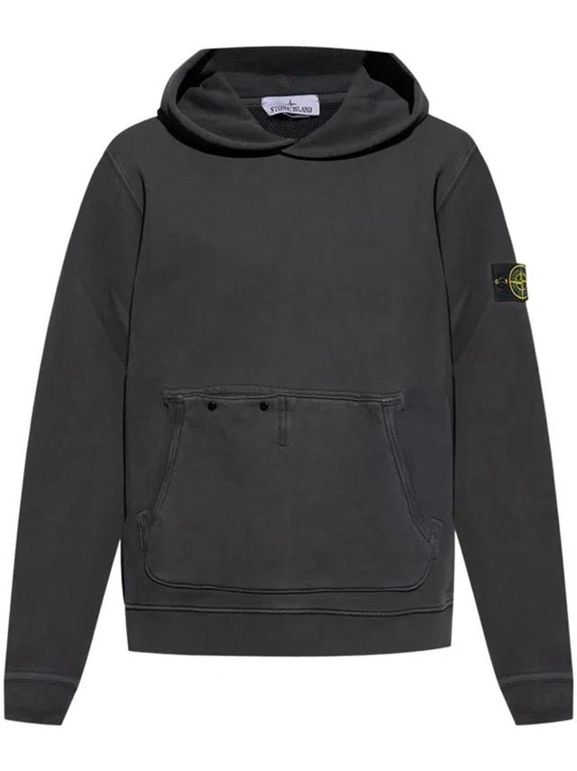 STONE ISLAND Logo Cotton Hoodie In Grigio Product Image