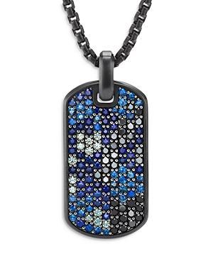 David Yurman Men's Black Diamond & Sapphire Dog Tag Pendant, 35mm - BLACK DIAMOND Product Image