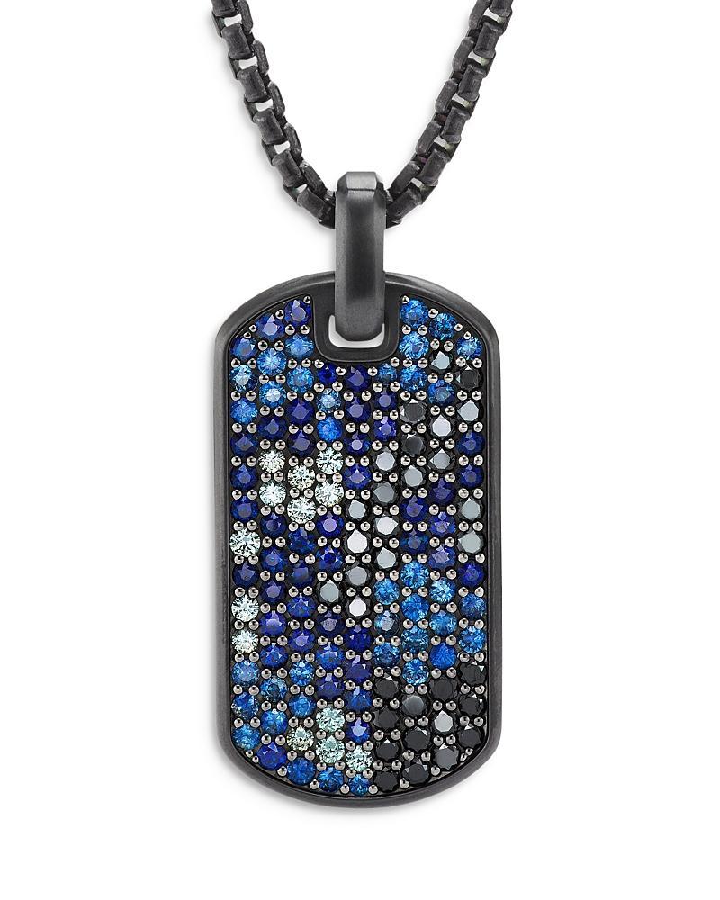 David Yurman Men's Black Diamond & Sapphire Dog Tag Pendant, 35mm - BLACK DIAMOND Product Image