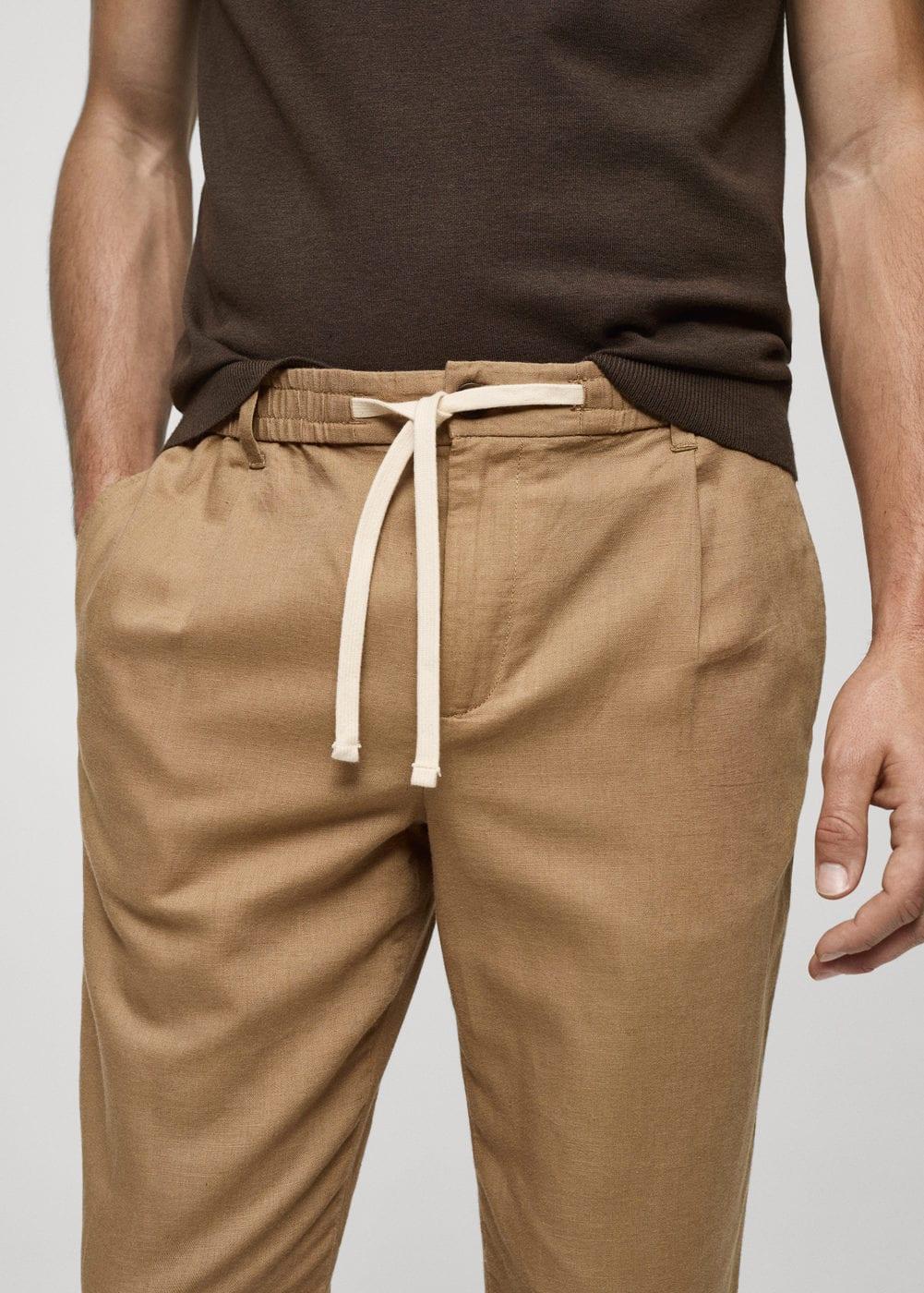 MANGO MAN - Slim-fit pants with drawstring tobacco brownMen Product Image