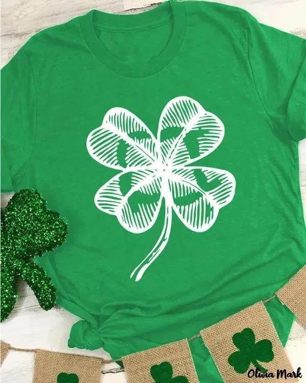 Olivia Mark – St. Patricks Day Shamrock Print Short-Sleeve Tee Product Image