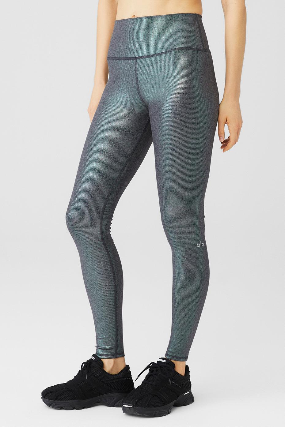 Alosoft Ribbed High-Waist Shimmer Legging - Dark Grey Iridescent Female Product Image