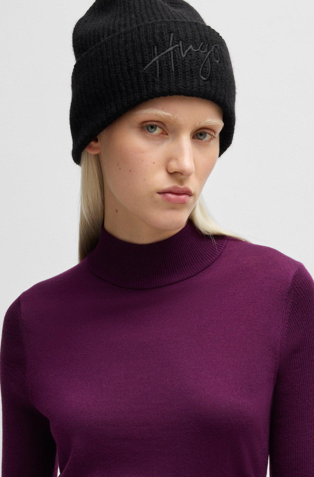 Ribbed beanie hat with embroidered handwritten logo Product Image