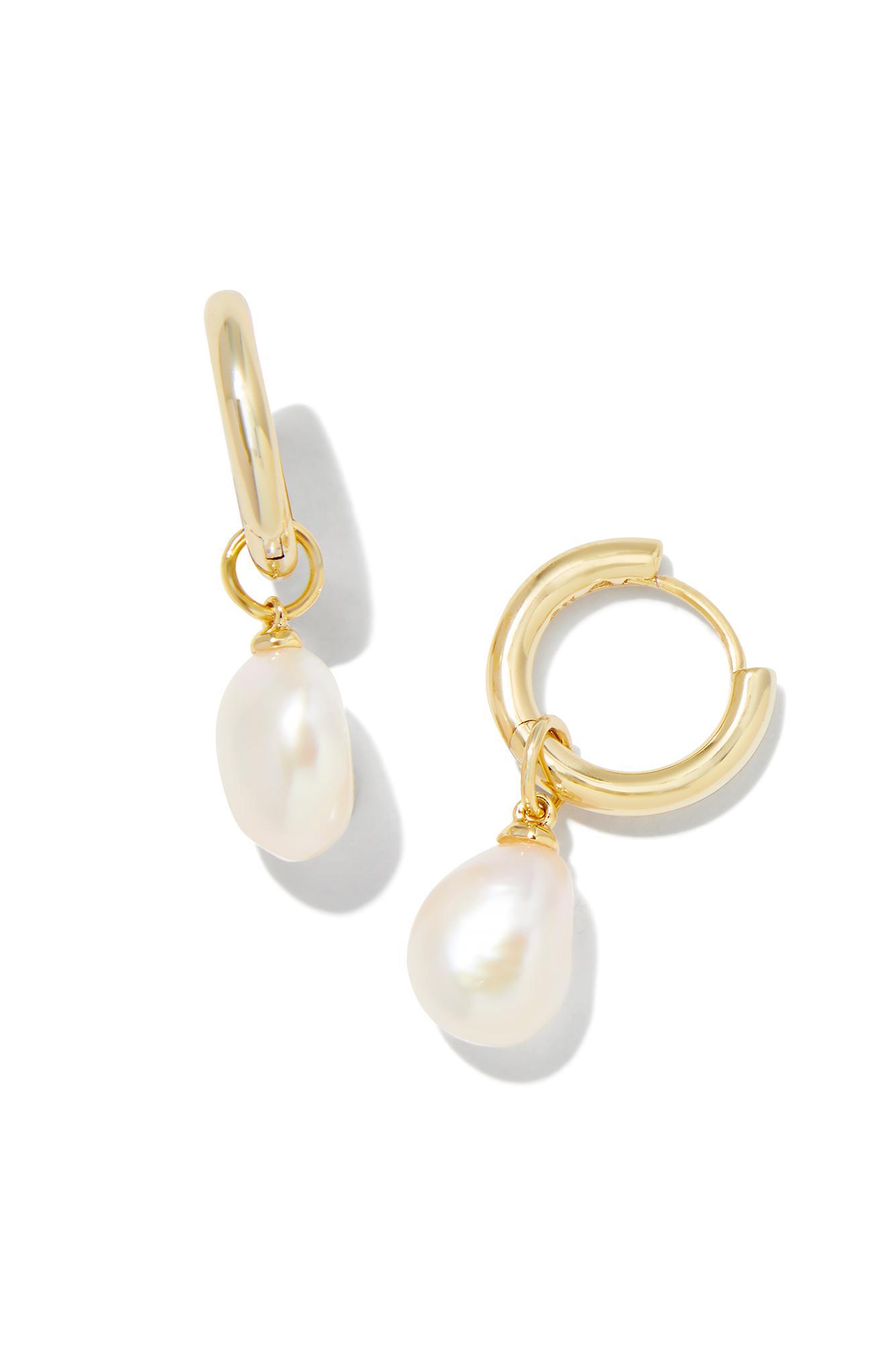 KENDRA SCOTT Willa Gold Pearl Huggie Earrings Gold White Pearl Product Image