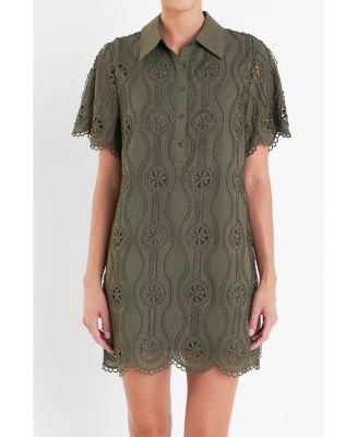 Women's Scallop Embroidered Cotton Mini Shirt Dress product image