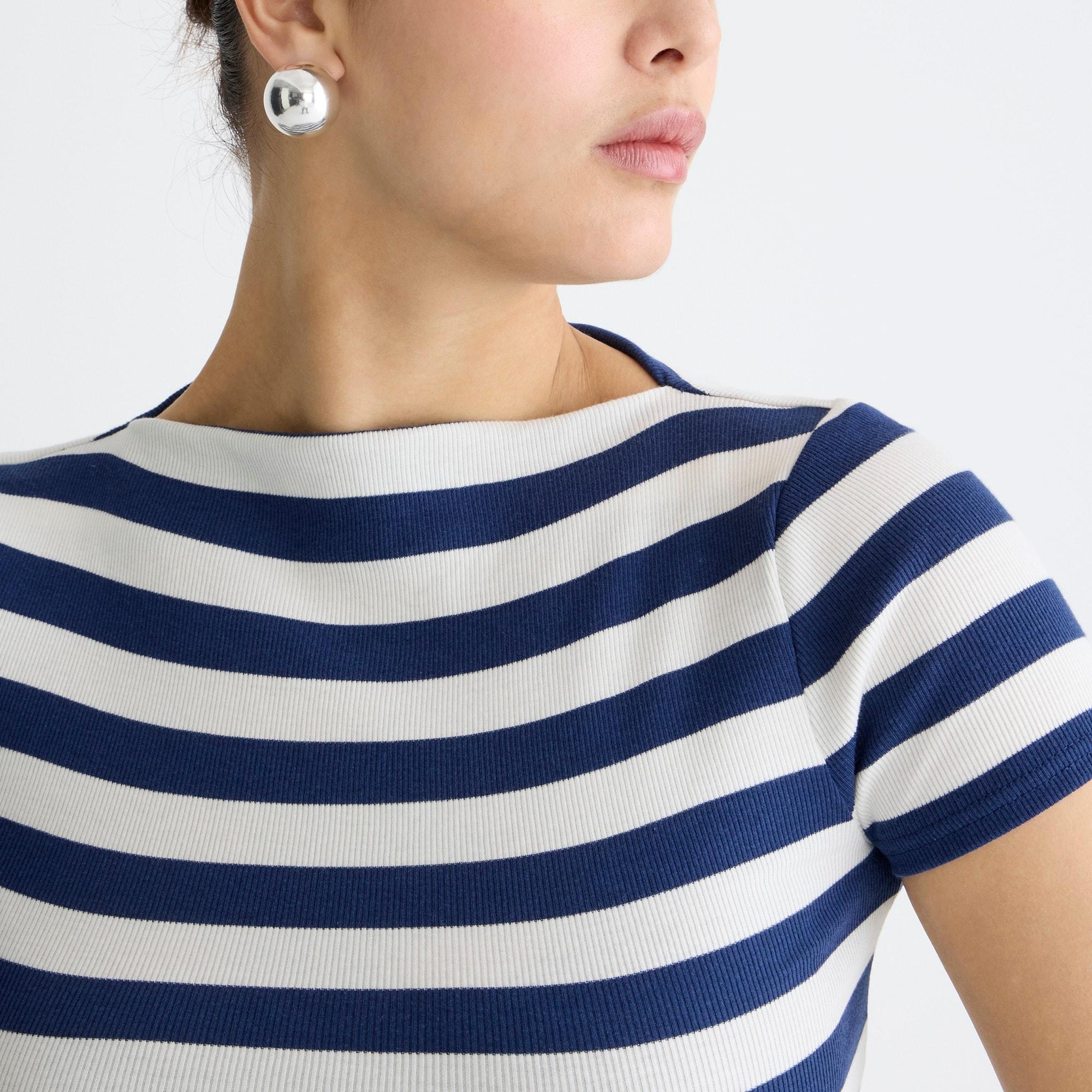 Fine-rib fitted boatneck T-shirt in stripe product image