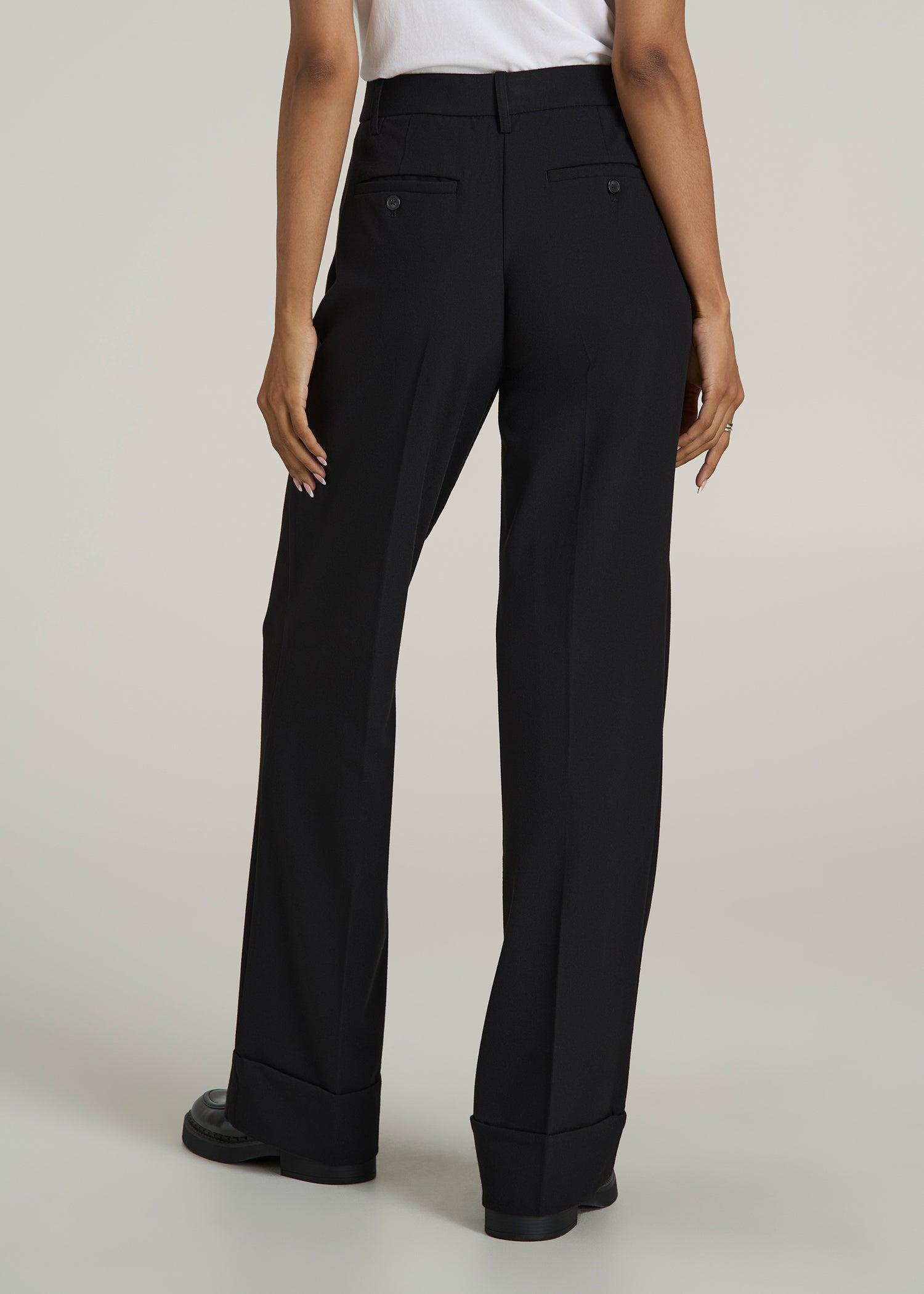 Wide Leg Cuffed Pants for Tall Women in Black Product Image