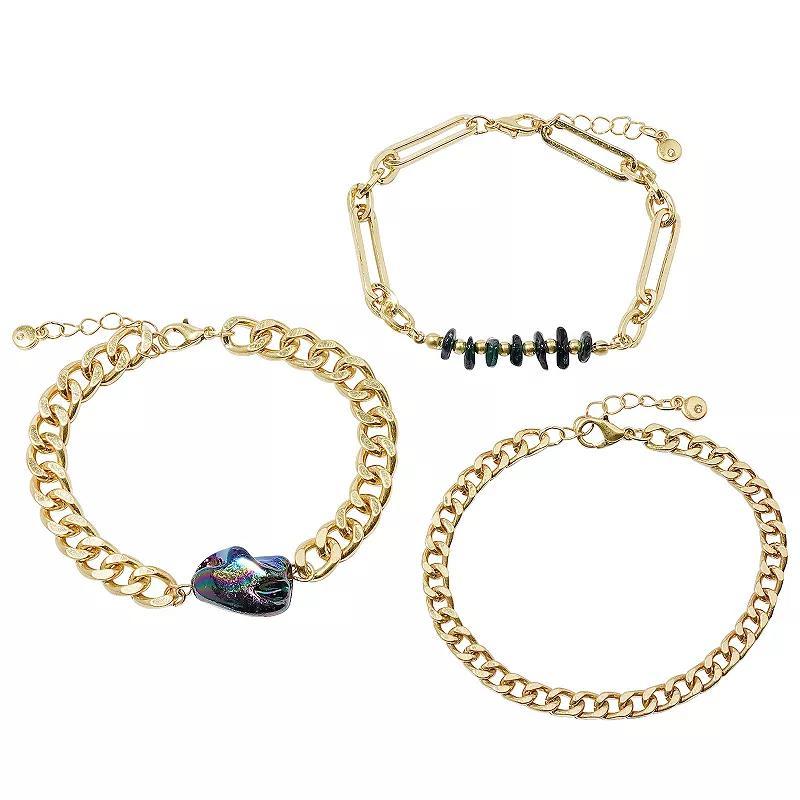 Sonoma Goods For Life Gold Tone Blue Chips & Abalone Charm Bracelet Trio Set, Womens Product Image