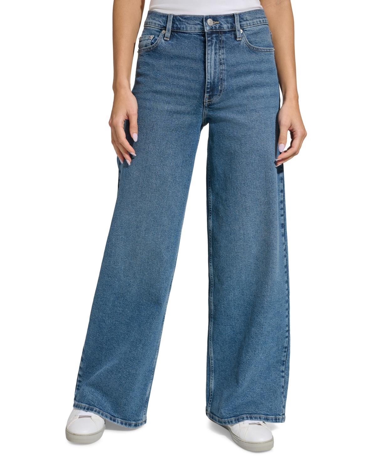 Calvin Klein Jeans Womens High-Rise Wide-Leg Stretch Jeans Product Image