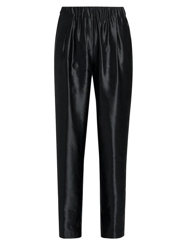 Metallic Linen-Silk Straight-Leg Pull-On Trousers Product Image