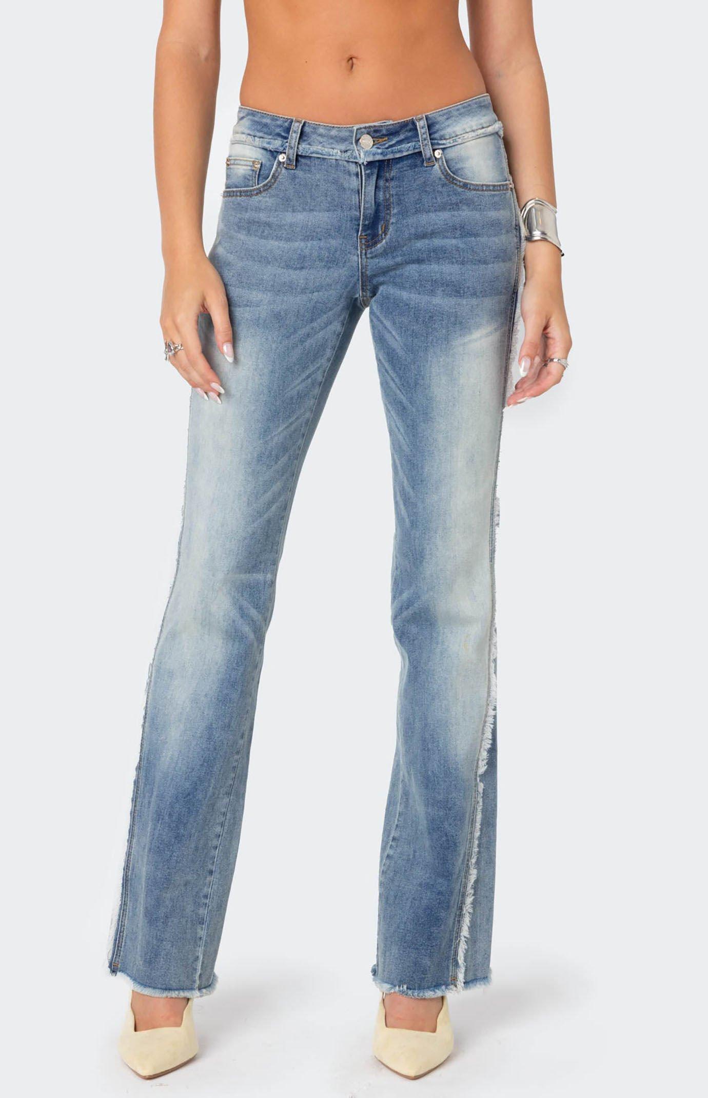 Edikted Women's Frayed Seam Washed Flare Jeans Product Image