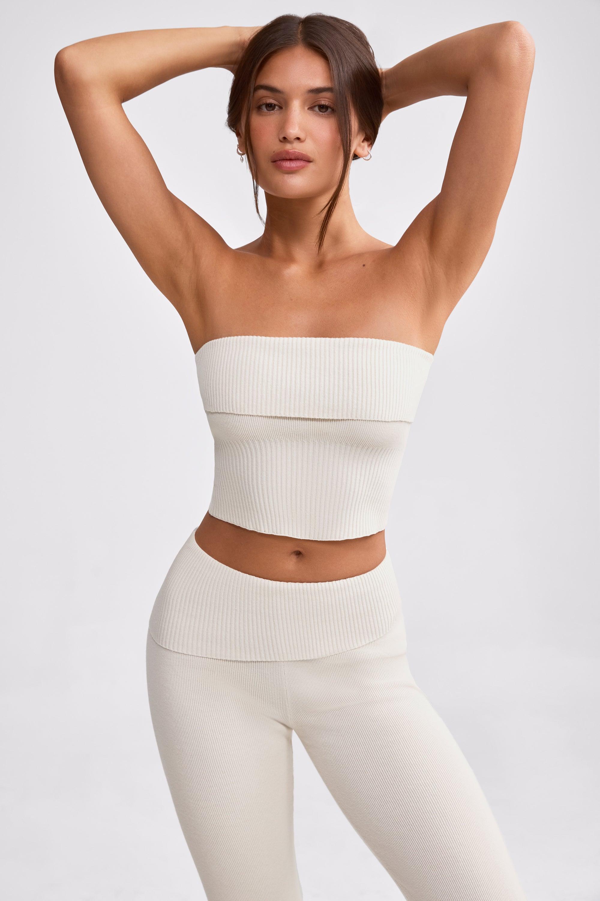 Bandeau Chunky Knit Crop Top in Cream Product Image