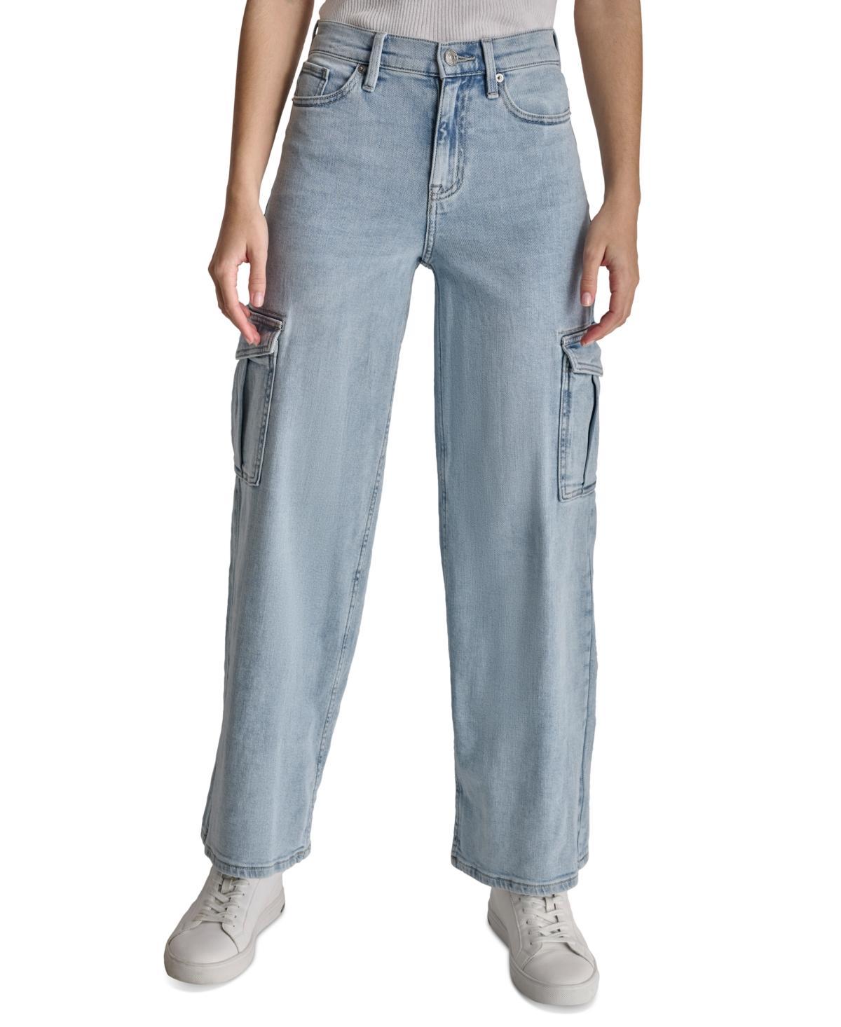 Dkny Jeans Womens High-Rise Wide-Leg Cargo Jeans Product Image