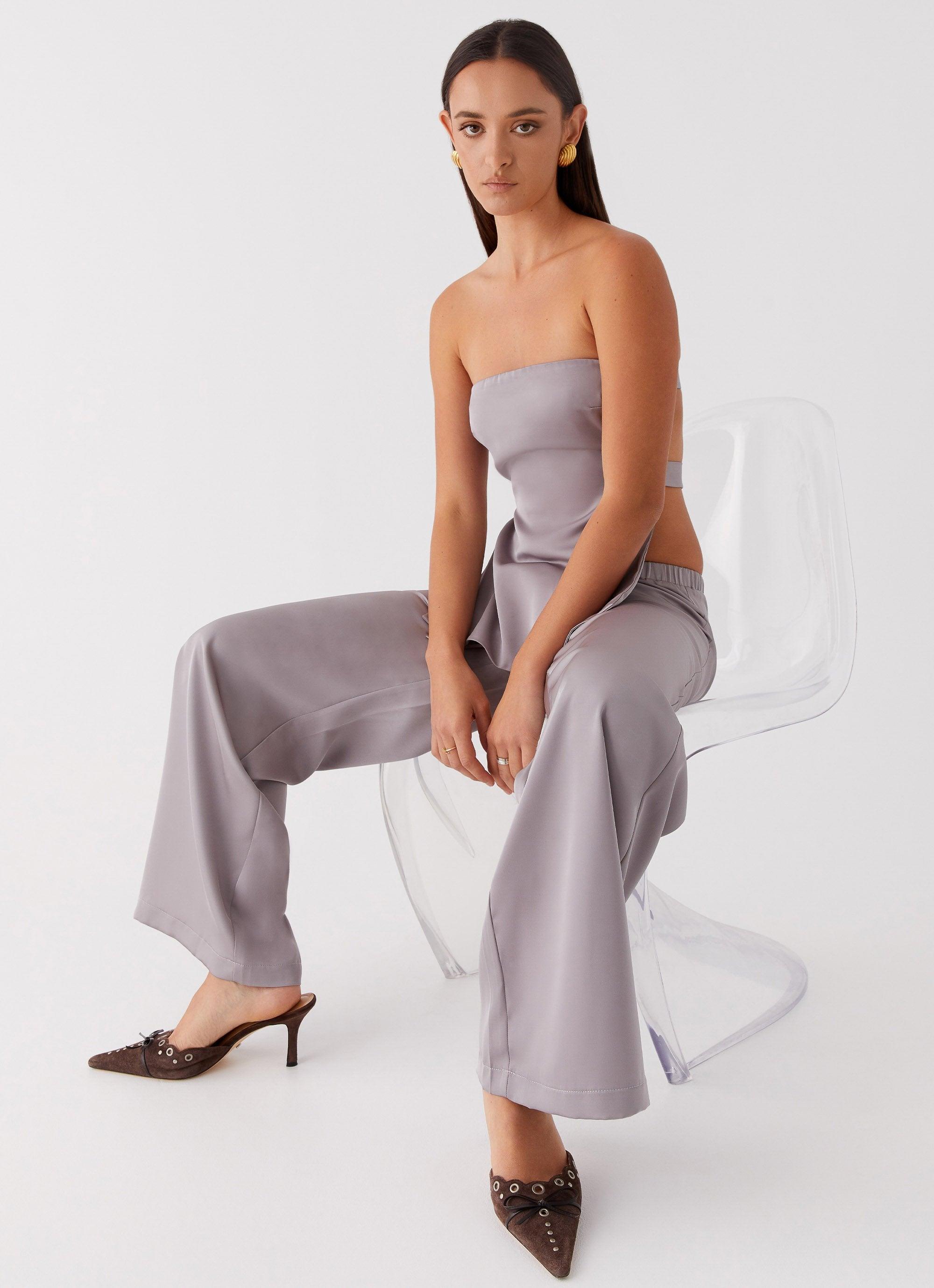 Palm Cove Satin Pants - Grey Product Image