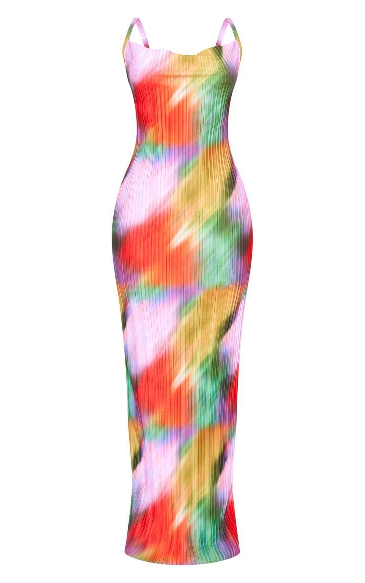 Petite Multi Printed Plisse Cowl Neck Maxi Dress Product Image