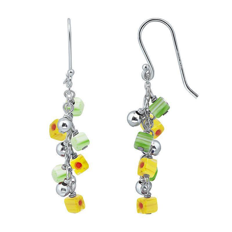 Aleure Precioso Sterling Silver Square Colored Glass Bead Drop Fishhook Earrings, Womens, Multi Product Image