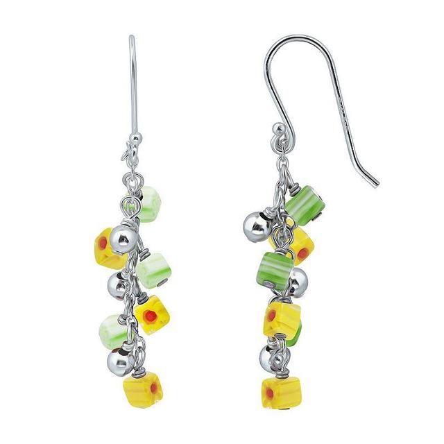 Aleure Precioso Sterling Silver Square Colored Glass Bead Drop Fishhook Earrings, Womens, Multi Product Image