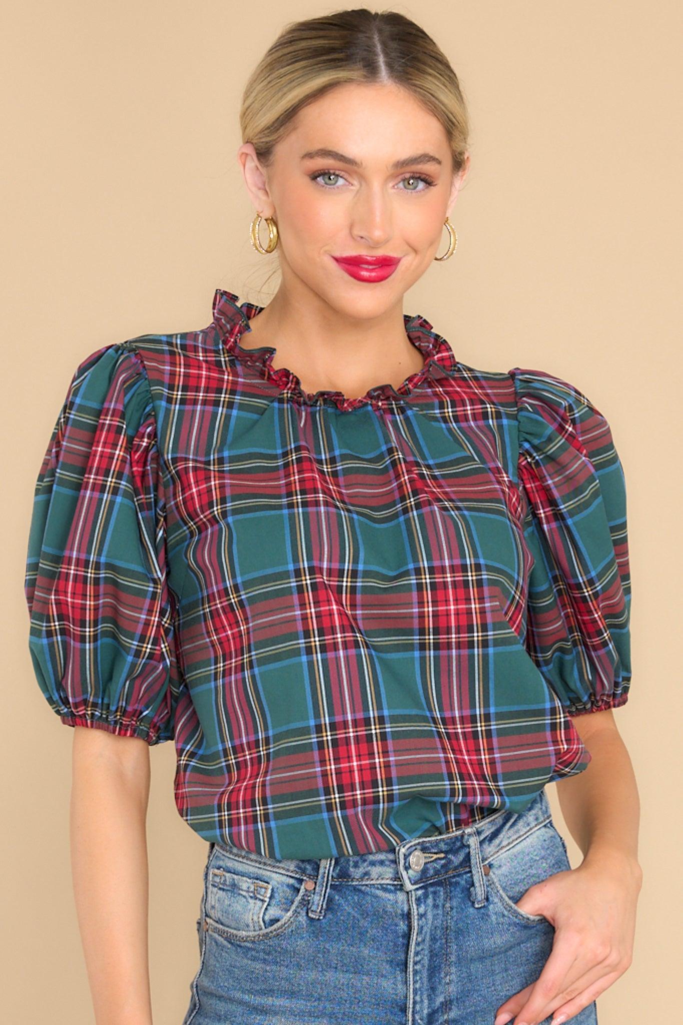 Aura A Special Gift Green Plaid Top Product Image