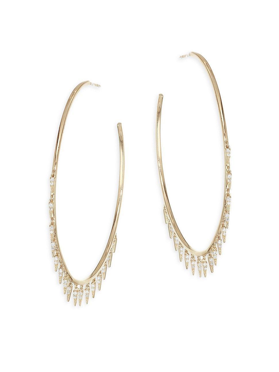 14K Yellow Gold & Diamond Large Fringe Hoops Product Image