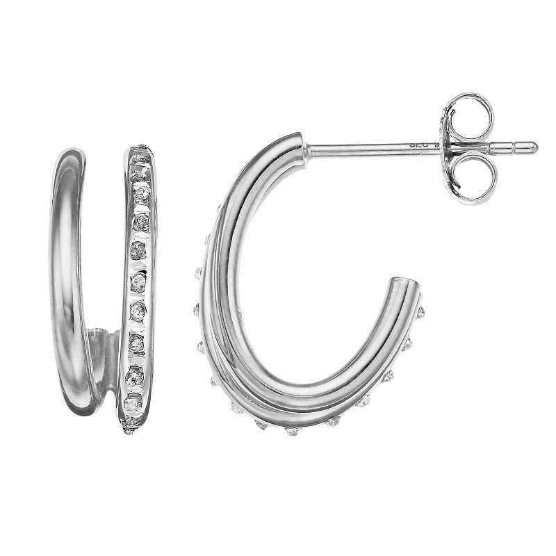 Diamond Mystique Sterling Silver Diamond Accent Double J-Hoop Earrings, Womens, White Product Image