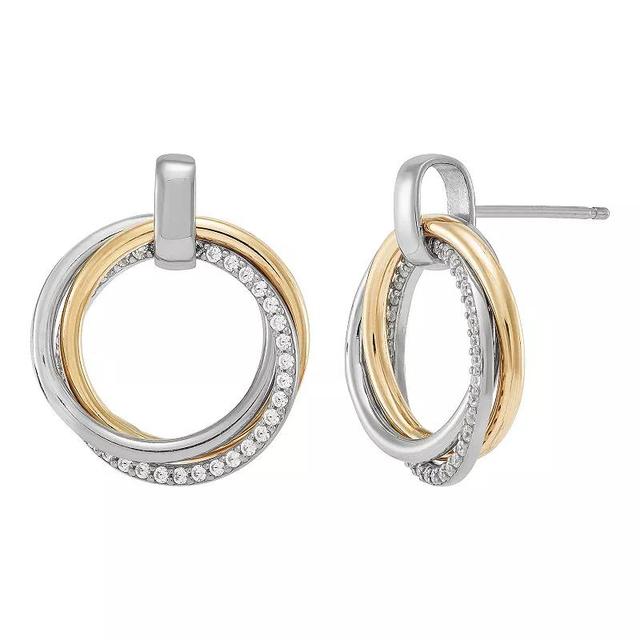 Sterling Silver & 10k Gold Two-Tone Cubic Zirconia Open Circles Drop Earrings, Womens, Two Tone Product Image