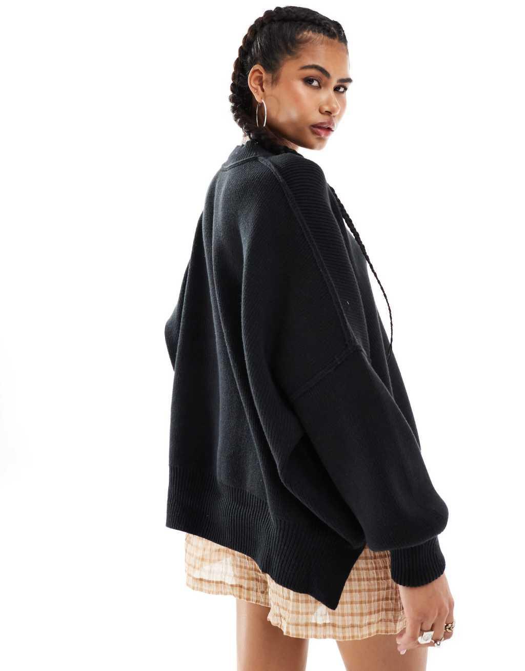 Free People easy street oversized sweater in black Product Image