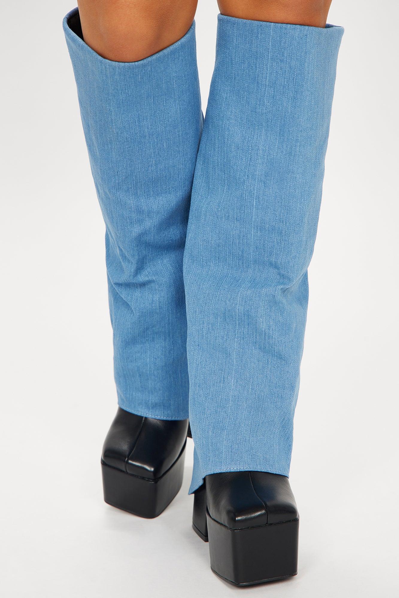 Londyn Denim Overlay Boots - Black/Blue Product Image