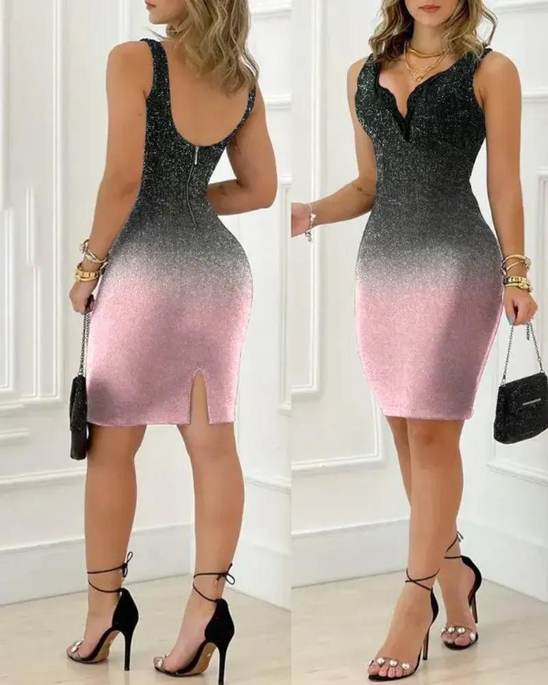 Olivia Mark – Ombre Color Block Contrast Sequin Lace Bodycon Dress Product Image